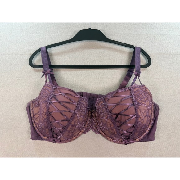 Adore Me Other - Adore Me Purple Lace Corset Detail Underwire Bra 44DDD Floral Satin Bows